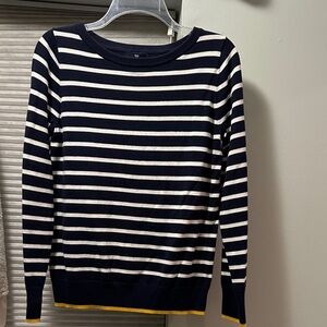 GAP Navy and Cream Striped Crew Neck Sweater